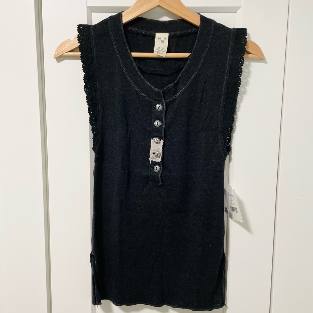 Free People lace trim button henley tank top